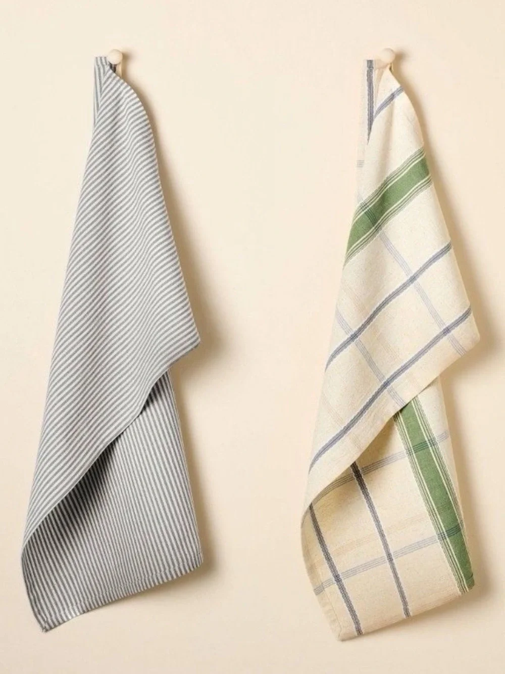 Hearth & Hand Magnolia Set of 2 Cotton Linen Blend Kitchen Towels- Plaid Stripes